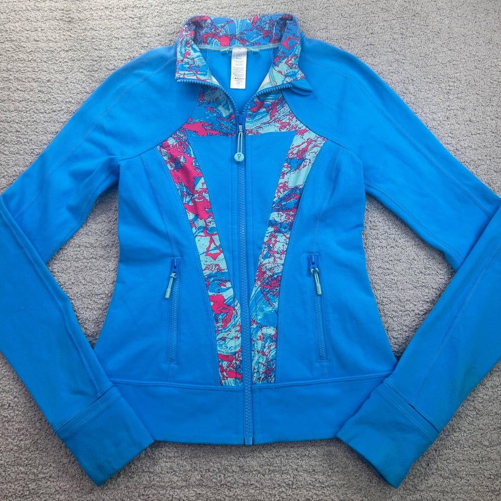 Ivivva Lululemon Full Zip Athletic Jacket Define Blue Kids Print Size 10 Dance